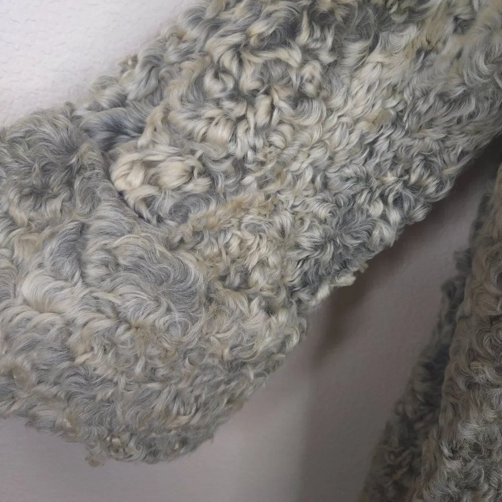 Vintage 50s Curly Lamb Mongolian Fur Coat Beige Gray Womens M Jordan Marsh - Picture 8 of 13